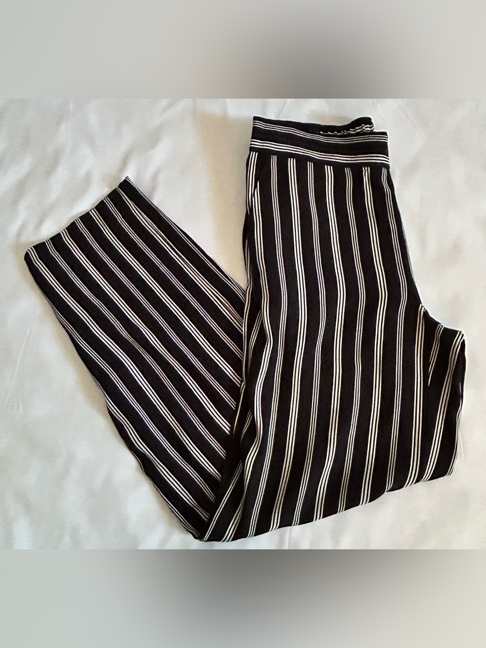 LOFT Black And White Striped Pull On Wide Leg Pants Size Extra Small